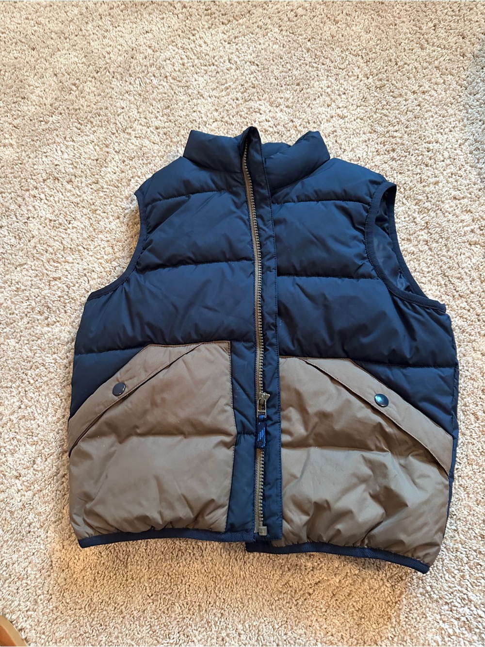 Crewcuts Navy and Brown Puffer Vest with Primaloft